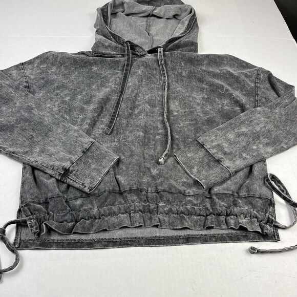 BlankNYC Hoodie Acid Wash Gray Casual Comfy Relaxed Pullover Top Tie Hem MEDIUM - Picture 2 of 10